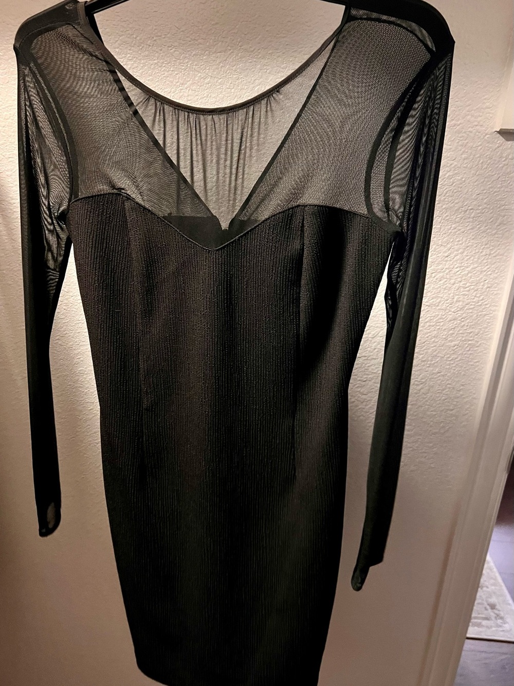 BCBGeneration Black Sheer-Yoke Long Sleeve Bodycon Dress